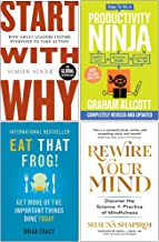 Start With Why, How to be a Productivity Ninja, Eat That Frog, Rewire Your Mind 4 Books Collection Set