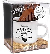 Coffret Gentlemen's barber box: Gentlemen's Barber Book avec un mug, des ciseaux, un peigne, une équerre à barbe, une pince à épiler et une serviette