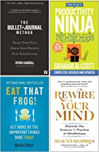 The Bullet Journal Method, How to be a Productivity Ninja, Eat That Frog, Rewire Your Mind 4 Books Collection Set