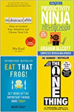 Indistractable, How to be a Productivity Ninja, Eat That Frog, The One Thing 4 Books Collection Set